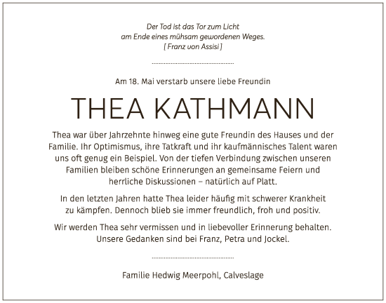 Anzeige von Thea Kathmann von OM-Medien