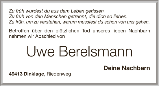 Anzeige von Uwe Berelsmann von OM-Medien