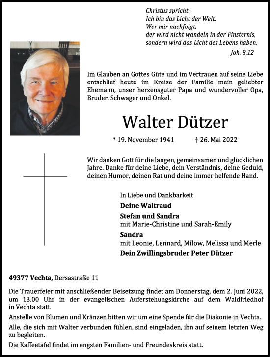 Anzeige von Walter Dützer von OM-Medien