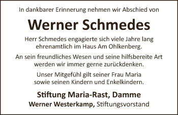 Anzeige von Werner Schmedes von OM-Medien