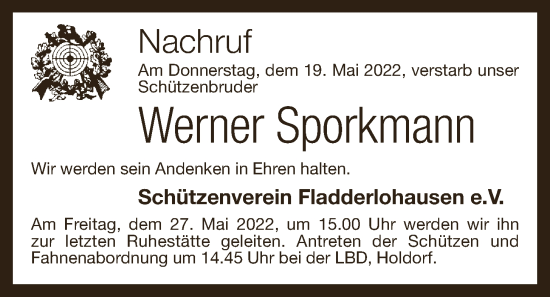 Anzeige von Werner Sporkmann von OM-Medien