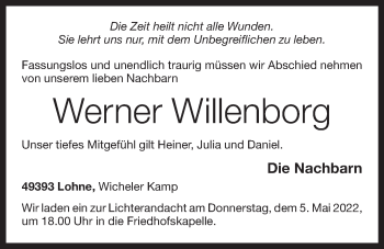 Anzeige von Werner Willenborg von OM-Medien