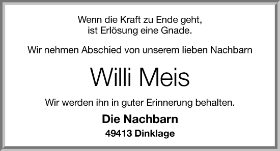 Anzeige von Willi Meis von OM-Medien
