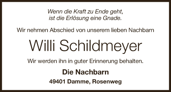 Anzeige von Willi Schildmeyer von OM-Medien