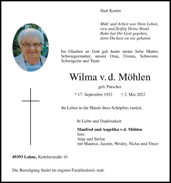 Anzeige von Wilma v. d. Möhlen von OM-Medien