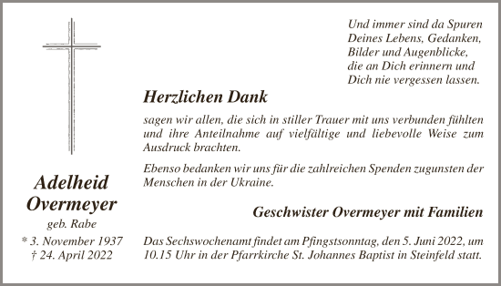 Anzeige von Adelheid Overmeyer von OM-Medien