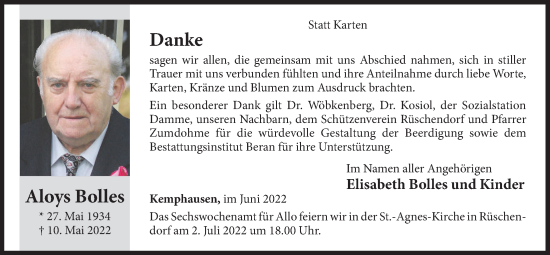 Anzeige von Aloys Bolles von OM-Medien