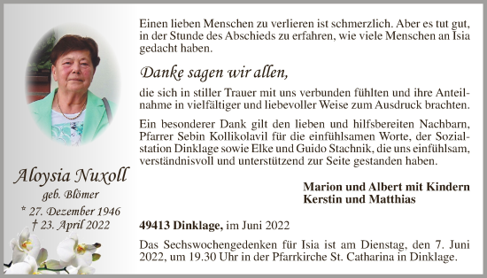 Anzeige von Aloysia Nuxoll von OM-Medien
