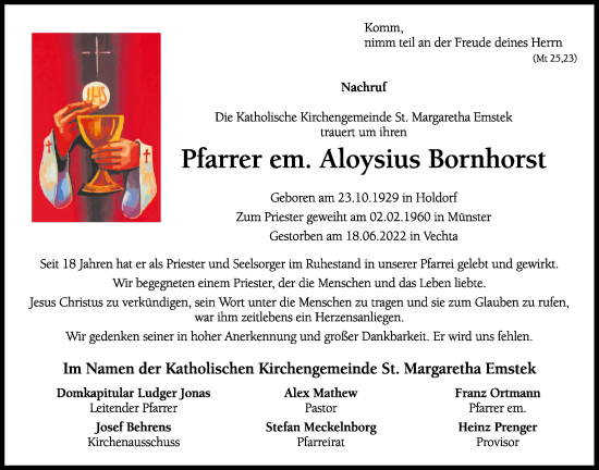 Anzeige von Aloysius Bornhorst von OM-Medien