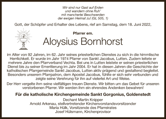 Anzeige von Aloysius Bornhorst von OM-Medien