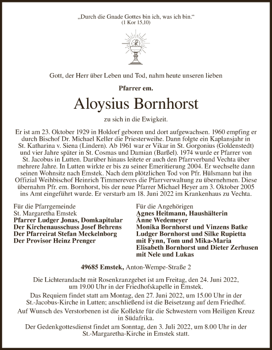 Anzeige von Aloysius Bornhorst von OM-Medien