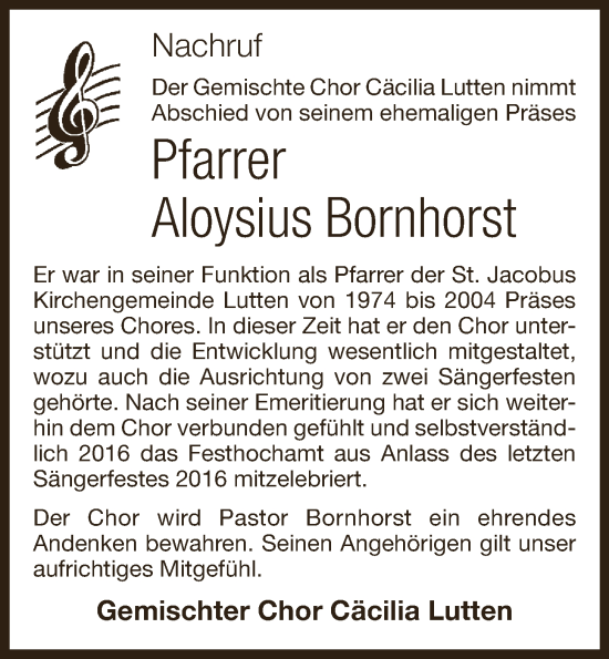 Anzeige von Aloysius Bornhorst von OM-Medien