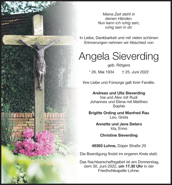 Anzeige von Angela Sieverding von OM-Medien