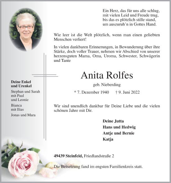 Anzeige von Anita Rolfes von OM-Medien