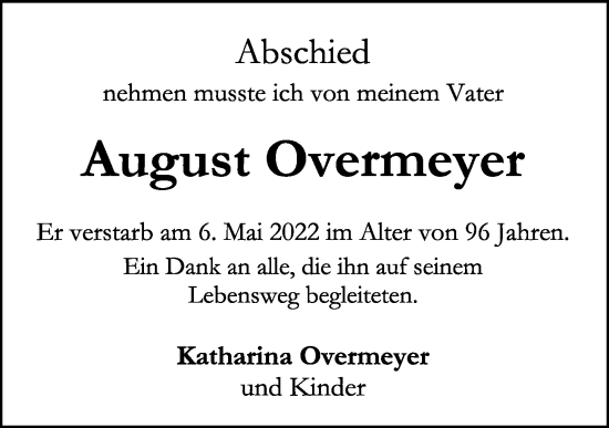 Anzeige von August Overmeyer von OM-Medien
