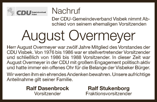 Anzeige von August Overmeyer von OM-Medien