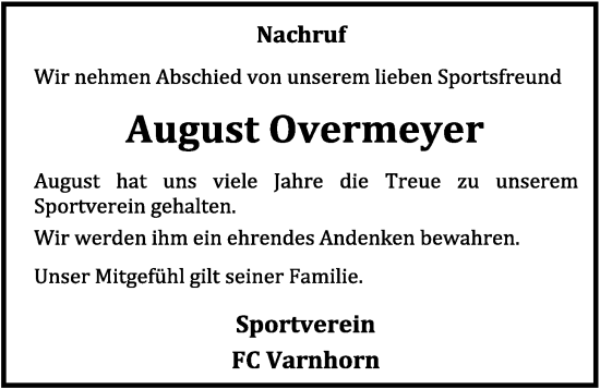Anzeige von August Overmeyer von OM-Medien