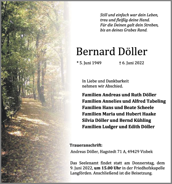 Anzeige von Bernard Döller von OM-Medien