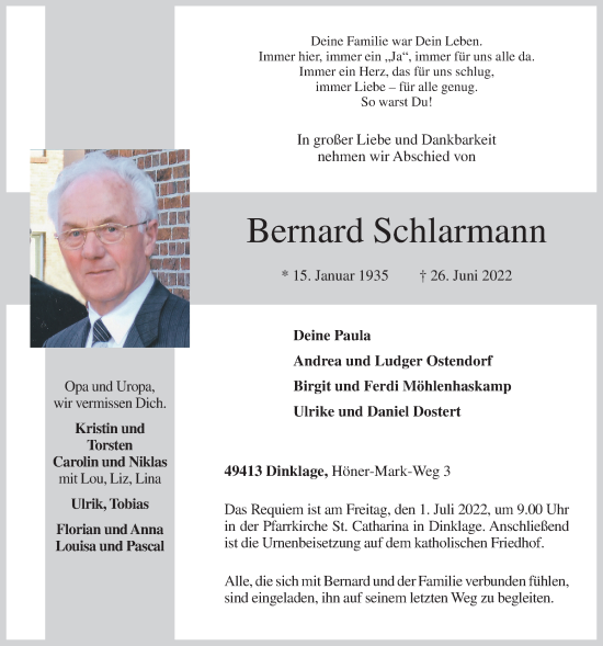 Anzeige von Bernard Schlarmann von OM-Medien