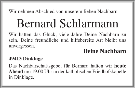 Anzeige von Bernard Schlarmann von OM-Medien