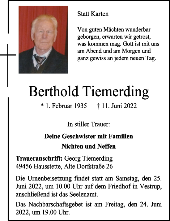 Anzeige von Berthold Tiemerding von OM-Medien
