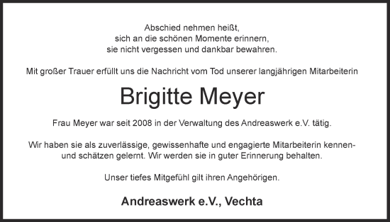Anzeige von Brigitte Meyer von OM-Medien