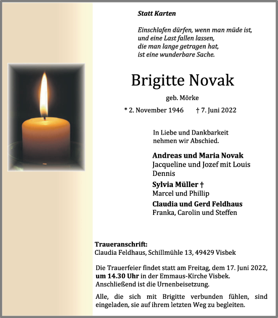 Anzeige von Brigitte Novak von OM-Medien
