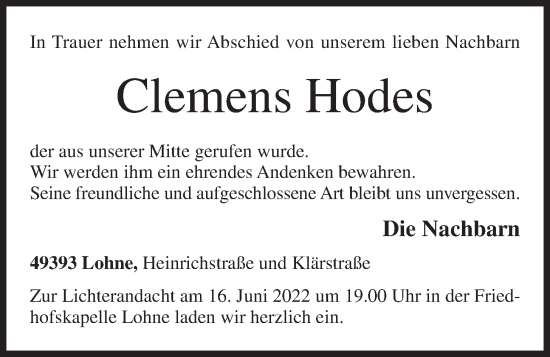 Anzeige von Clemens Hodes von OM-Medien