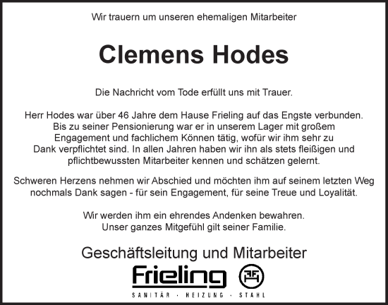 Anzeige von Clemens Hodes von OM-Medien