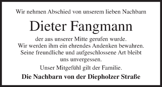 Anzeige von Dieter Fangmann von OM-Medien