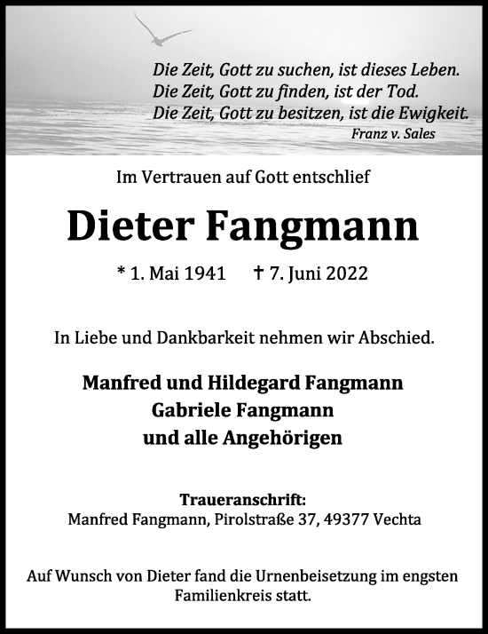 Anzeige von Dieter Fangmann von OM-Medien