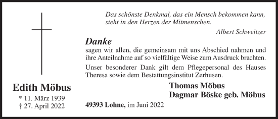 Anzeige von Edith Möbus von OM-Medien