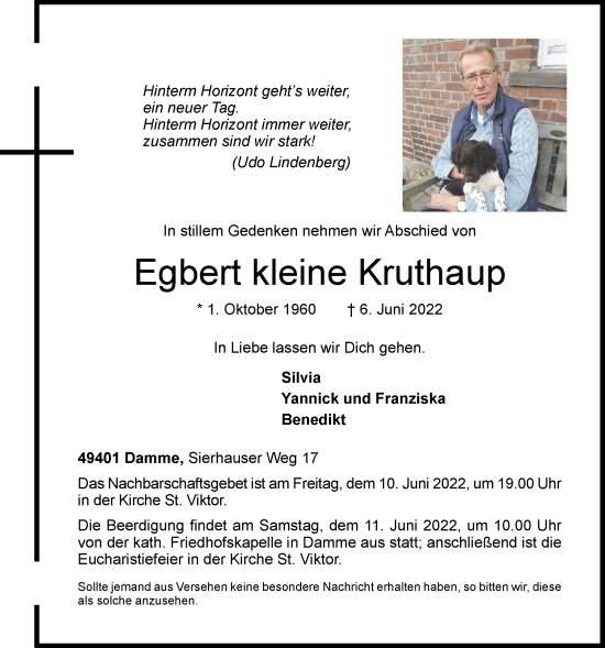 Anzeige von Egbert  kleine Kruthaup von OM-Medien