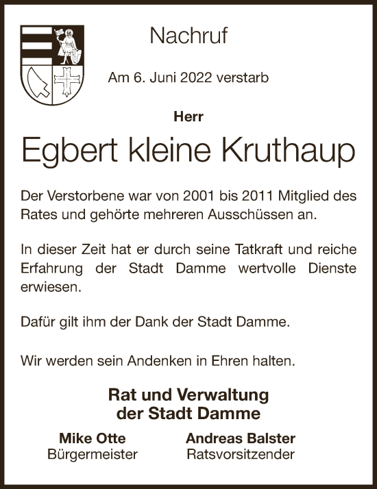 Anzeige von Egbert  kleine Kruthaup von OM-Medien