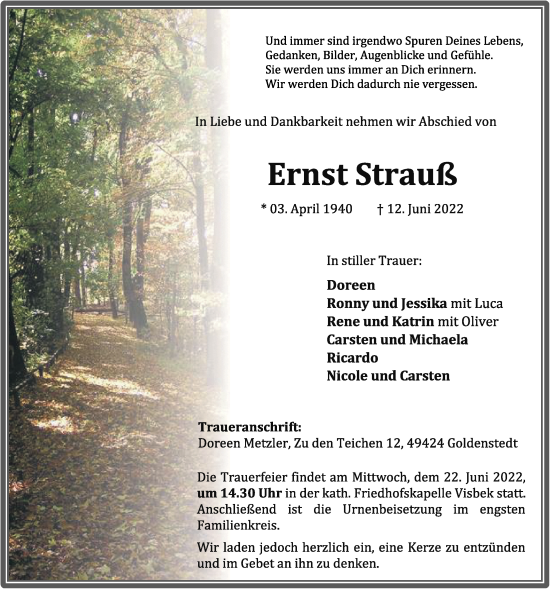 Anzeige von Ernst Strauß von OM-Medien