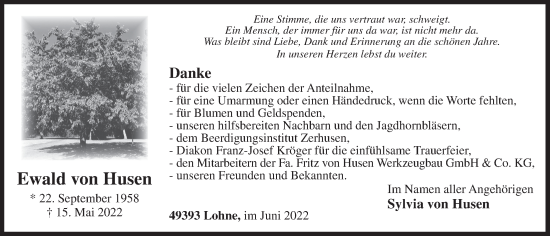 Anzeige von Ewald von Husen von OM-Medien