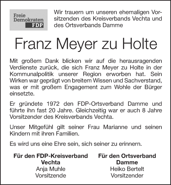 Anzeige von Franz Meyer zu Holte von OM-Medien