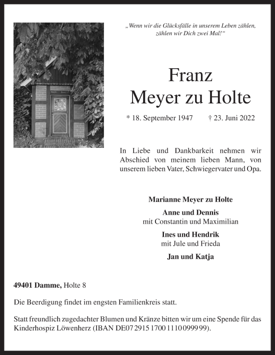 Anzeige von Franz Meyer zu Holte von OM-Medien