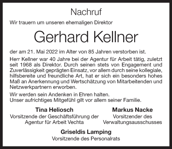 Anzeige von Gerhard Kellner von OM-Medien