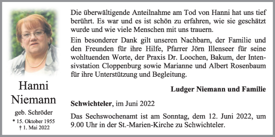 Anzeige von Hanni Niemann von OM-Medien