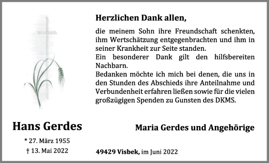 Anzeige von Hans Gerdes von OM-Medien