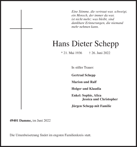 Anzeige von Hans Dieter Schepp von OM-Medien