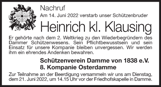 Anzeige von Heinrich Klausing von OM-Medien