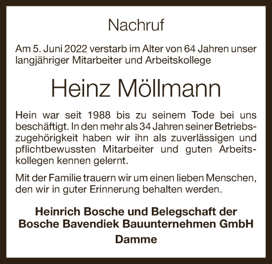 Anzeige von Heinz Möllmann von OM-Medien