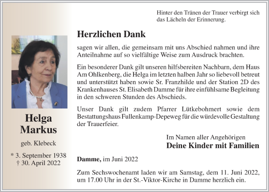 Anzeige von Helga Markus von OM-Medien