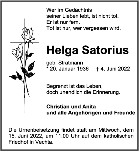 Anzeige von Helga Satorius von OM-Medien