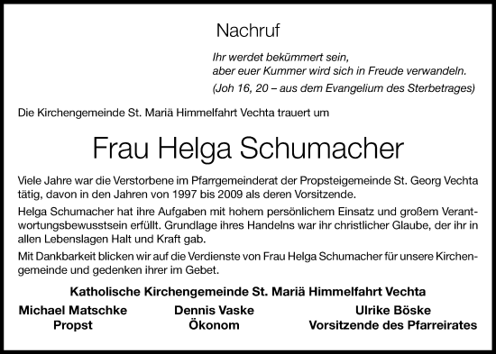 Anzeige von Helga Schumacher von OM-Medien