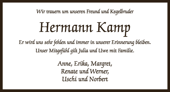 Anzeige von Hermann Kamp von OM-Medien