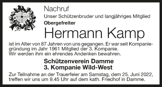 Anzeige von Hermann Kamp von OM-Medien