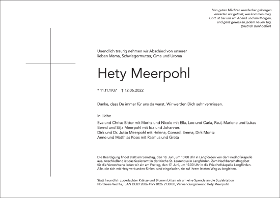 Anzeige von Hety Meerpohl von OM-Medien